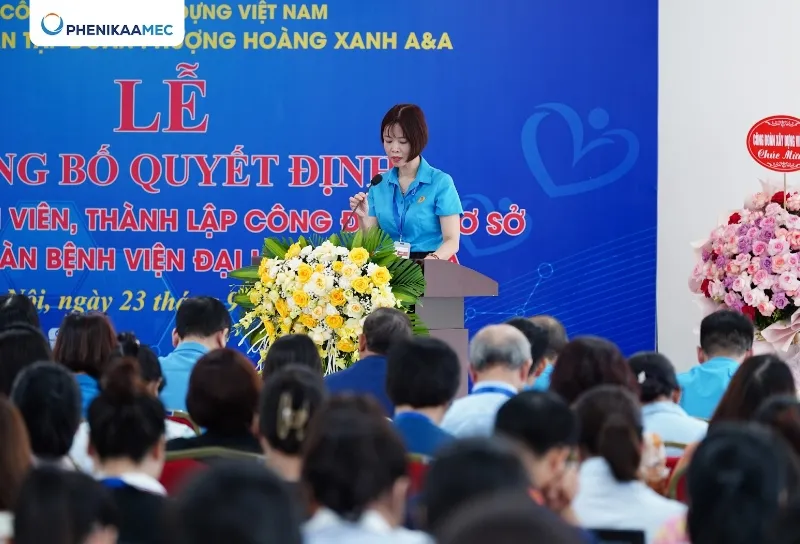  Chủ tịch Công đoàn Bệnh viện Đại học Phenikaa, đồng chí Đào Quỳnh Hương phát biểu nhận nhiệm vụ.